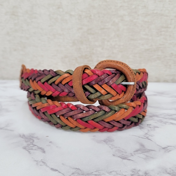 Vintage Colorful Leather Multicolor Braided Belt - Picture 1 of 10